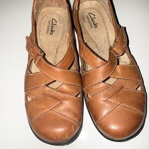 Clarks Tan Leather Flats with Woven Design